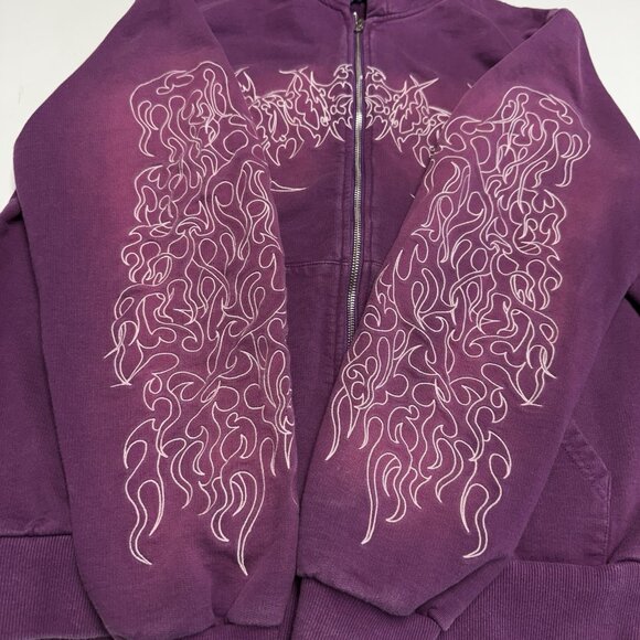 Juvenile Purple Inferno Hoodie Sweatshirt L 23.5x26.5 Embroidered Grunge - Picture 6 of 11